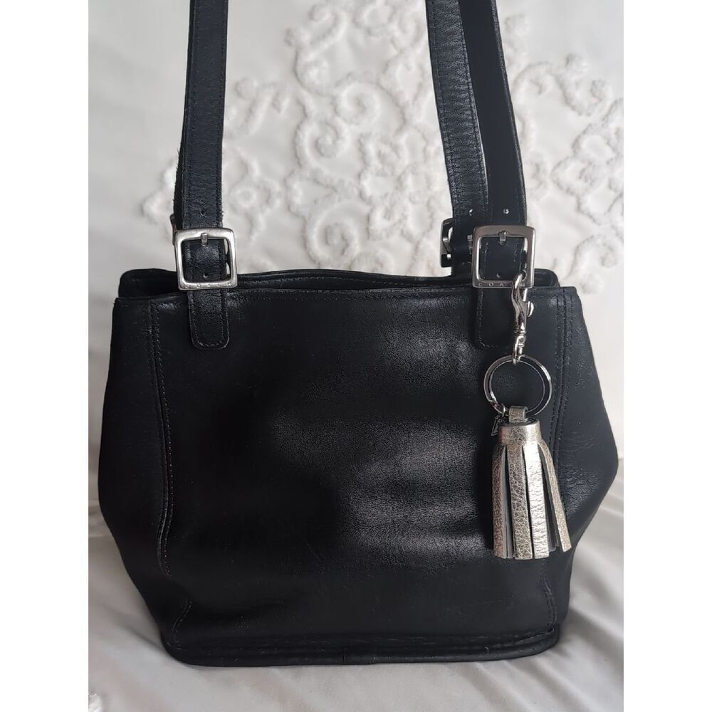 Vintage Coach Waverly 🖤Black Bucket Bag- Chrome Hardware Silver Charm Tassel